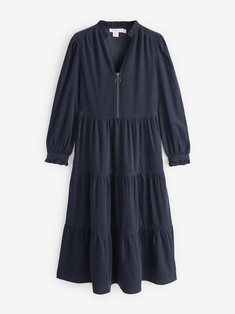 Finery Blue Antonia Corduroy Tiered Midi Dress - Image 6 of 6 Finery Blue Antonia Corduroy Tiered Midi Dress - Image 6 of 6