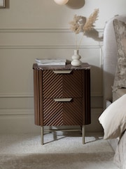 Dark Natural Valencia Marble and Mango Wood 2 Drawer Bedside Table - Image 1 of 9