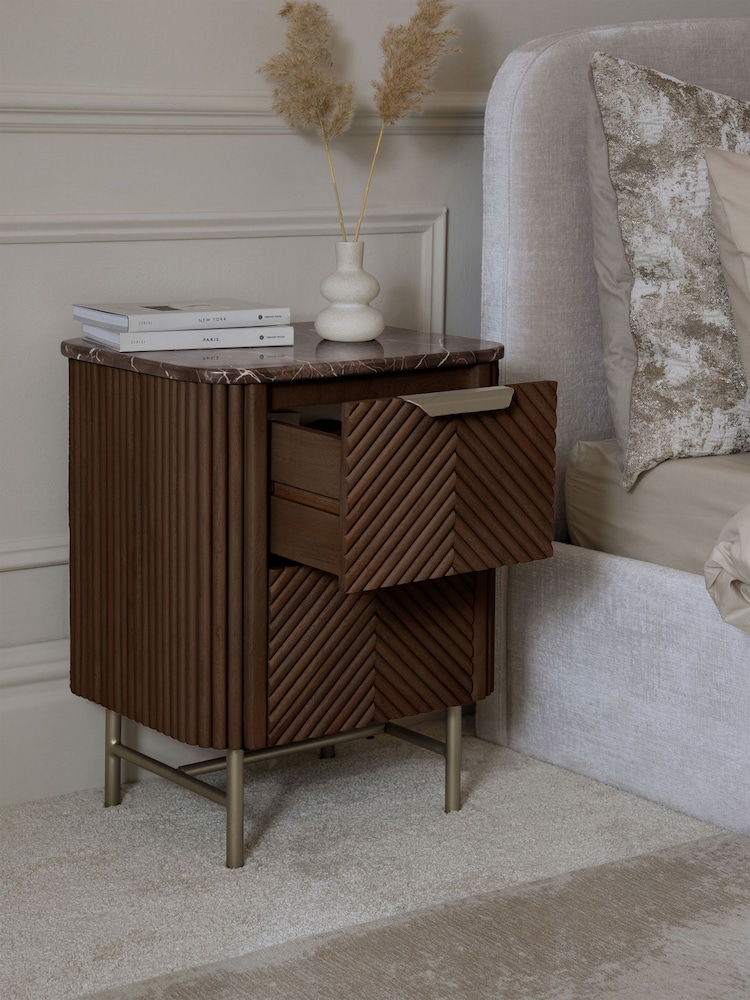 Dark Natural Valencia Marble and Mango Wood 2 Drawer Bedside Table - Image 2 of 9 Dark Natural Valencia Marble and Mango Wood 2 Drawer Bedside Table - Image 2 of 9