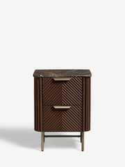 Dark Natural Valencia Marble and Mango Wood 2 Drawer Bedside Table - Image 3 of 9