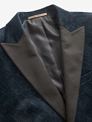 Navy Blue Slim Fit Patterned Velvet Blazer - Image 10 of 11