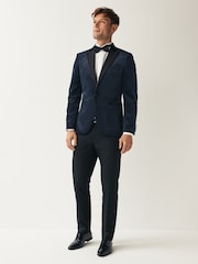 Navy Blue Slim Fit Patterned Velvet Blazer - Image 2 of 11