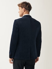 Navy Blue Slim Fit Patterned Velvet Blazer - Image 3 of 11