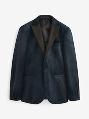 Navy Blue Slim Fit Patterned Velvet Blazer - Image 7 of 11