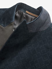 Navy Blue Slim Fit Patterned Velvet Blazer - Image 8 of 11