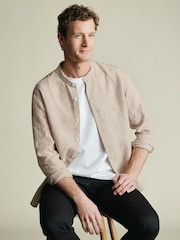 Charles Tyrwhitt Natural Plain Collarless Pure Linen Shirt - Image 2 of 6