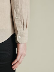 Charles Tyrwhitt Natural Plain Collarless Pure Linen Shirt - Image 3 of 6