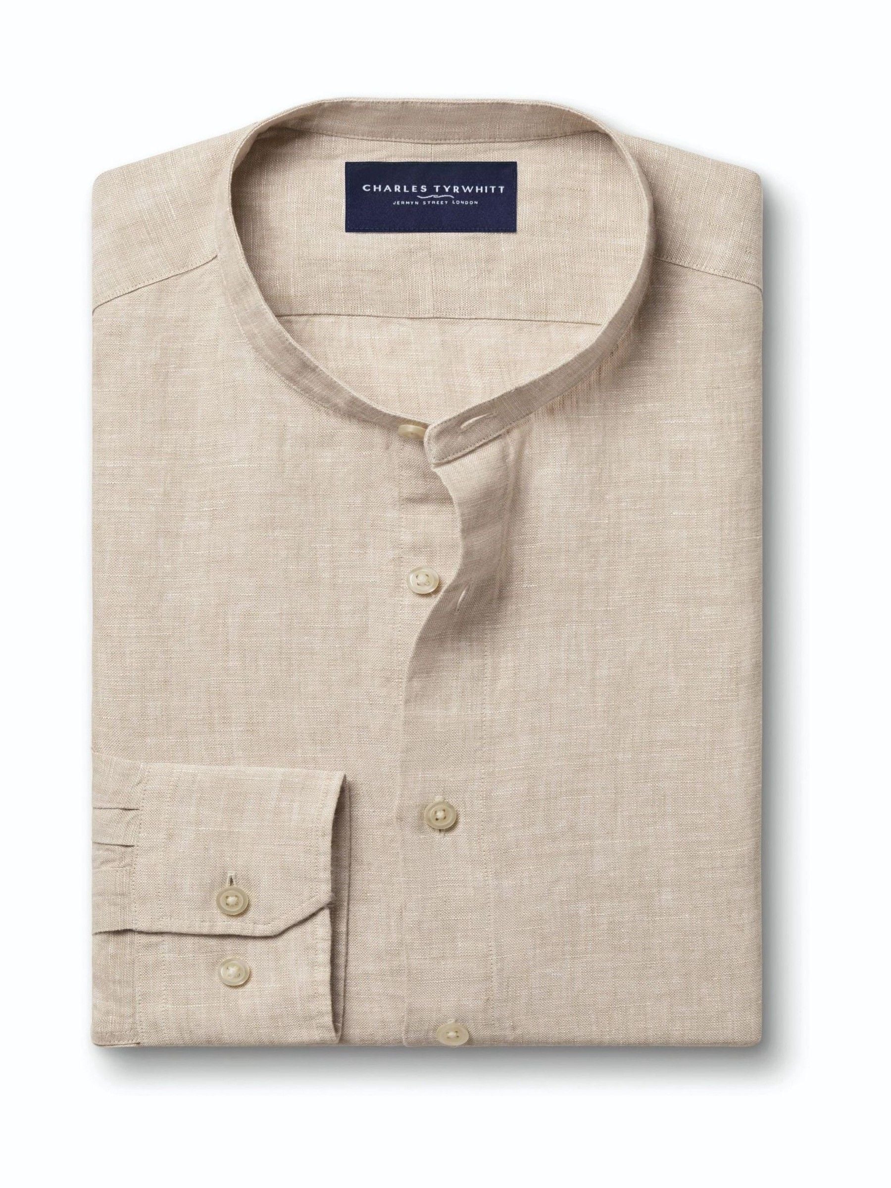 Buy Charles Tyrwhitt Natural Plain Collarless Pure Linen Shirt