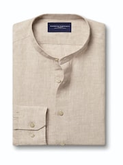 Charles Tyrwhitt Natural Plain Collarless Pure Linen Shirt - Image 4 of 6