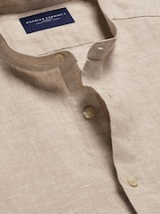 Charles Tyrwhitt Natural Plain Collarless Pure Linen Shirt - Image 5 of 6