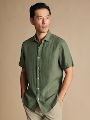 Charles Tyrwhitt Green Pure Linen Short Sleeve Shirt - Image 1 of 5