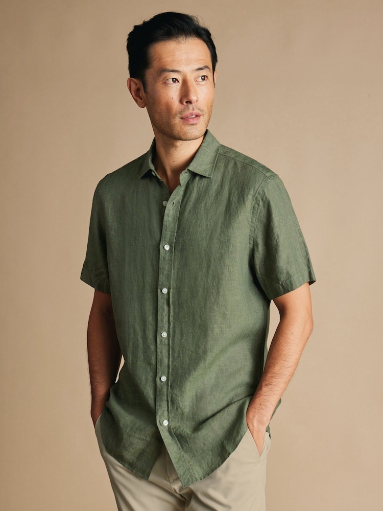 Charles Tyrwhitt Green Pure Linen Short Sleeve Shirt - Image 1 of 5 Charles Tyrwhitt Green Pure Linen Short Sleeve Shirt - Image 1 of 5