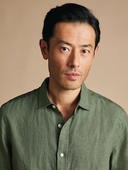 Charles Tyrwhitt Green Pure Linen Short Sleeve Shirt - Image 2 of 5