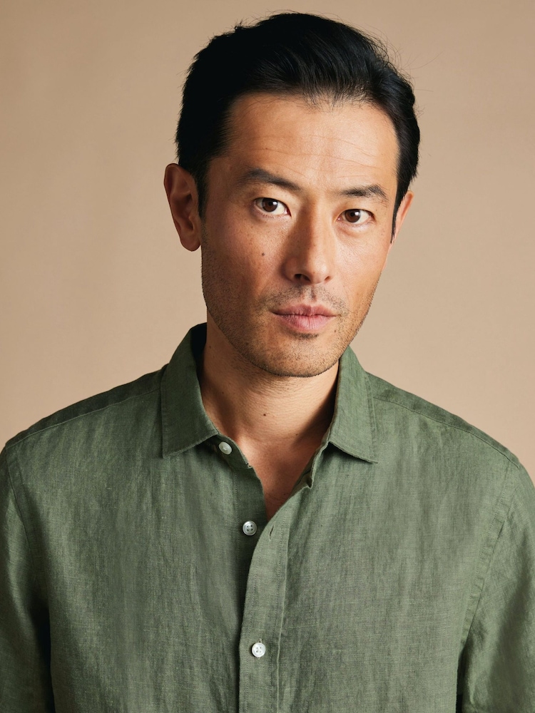 Charles Tyrwhitt Green Pure Linen Short Sleeve Shirt - Image 2 of 5 Charles Tyrwhitt Green Pure Linen Short Sleeve Shirt - Image 2 of 5