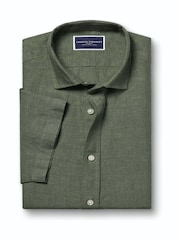 Charles Tyrwhitt Green Pure Linen Short Sleeve Shirt - Image 3 of 5