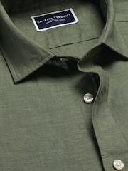 Charles Tyrwhitt Green Pure Linen Short Sleeve Shirt - Image 4 of 5