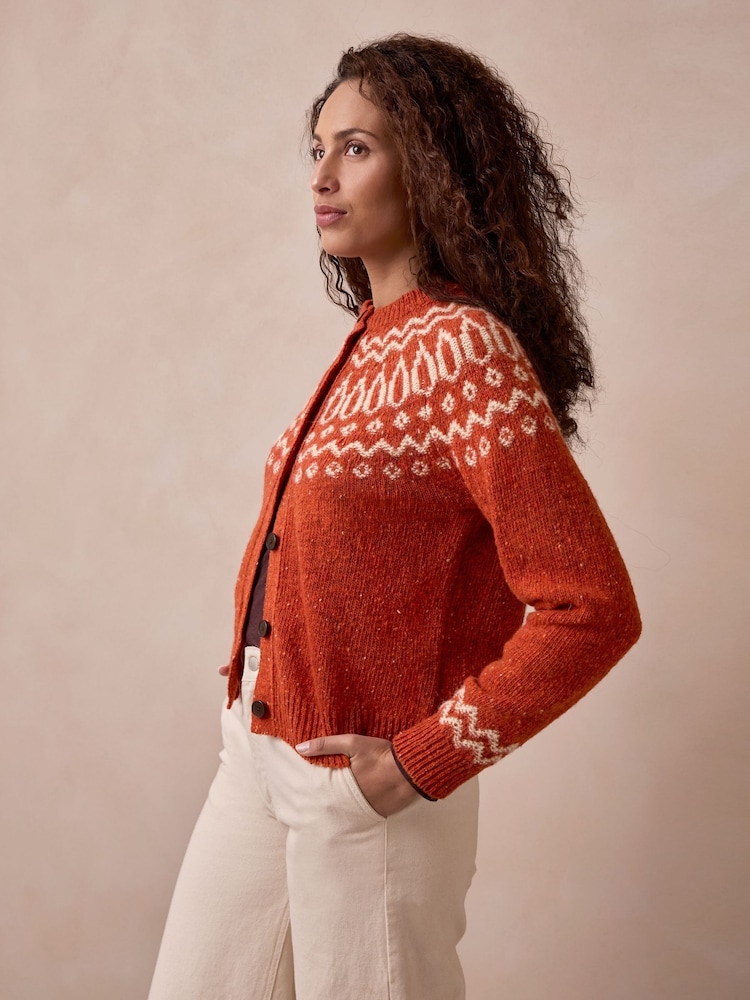 Celtic & Co. Orange Donegal Two Tone Fair Isle Cardigan - Image 1 of 7 Celtic & Co. Orange Donegal Two Tone Fair Isle Cardigan - Image 1 of 7