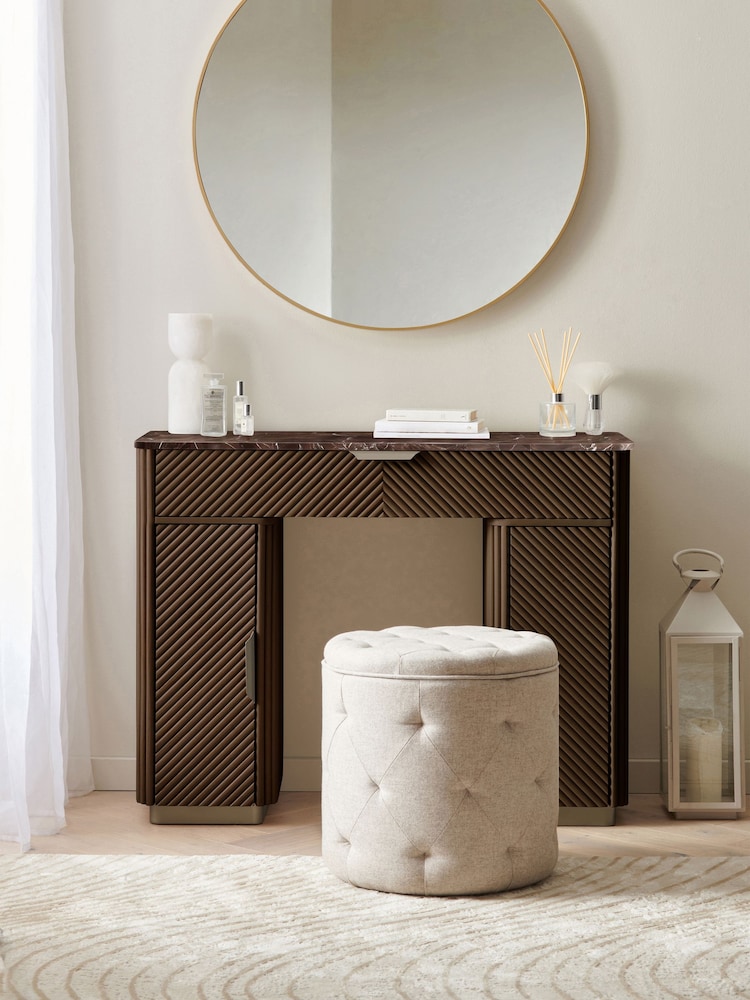 Dark Natural Valencia Solid Mango Wood 1 Drawer 2 Doors Dressing Table - Image 1 of 12 Dark Natural Valencia Solid Mango Wood 1 Drawer 2 Doors Dressing Table - Image 1 of 12