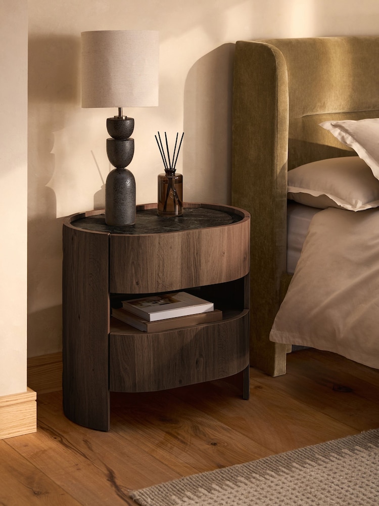 Dark Natural Nomad Curve 2 Drawer with Shelf Bedside Table - Image 2 of 6 Dark Natural Nomad Curve 2 Drawer with Shelf Bedside Table - Image 2 of 6