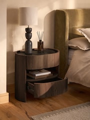 Dark Natural Nomad Curve 2 Drawer with Shelf Bedside Table - Image 3 of 6