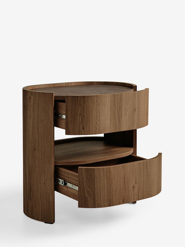 Dark Natural Nomad Curve 2 Drawer with Shelf Bedside Table - Image 6 of 6 Dark Natural Nomad Curve 2 Drawer with Shelf Bedside Table - Image 6 of 6