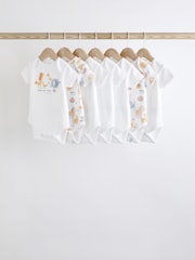 White Noahs Ark Baby Short Sleeve 100% Cotton Bodysuits 7 Pack - Image 1 of 15