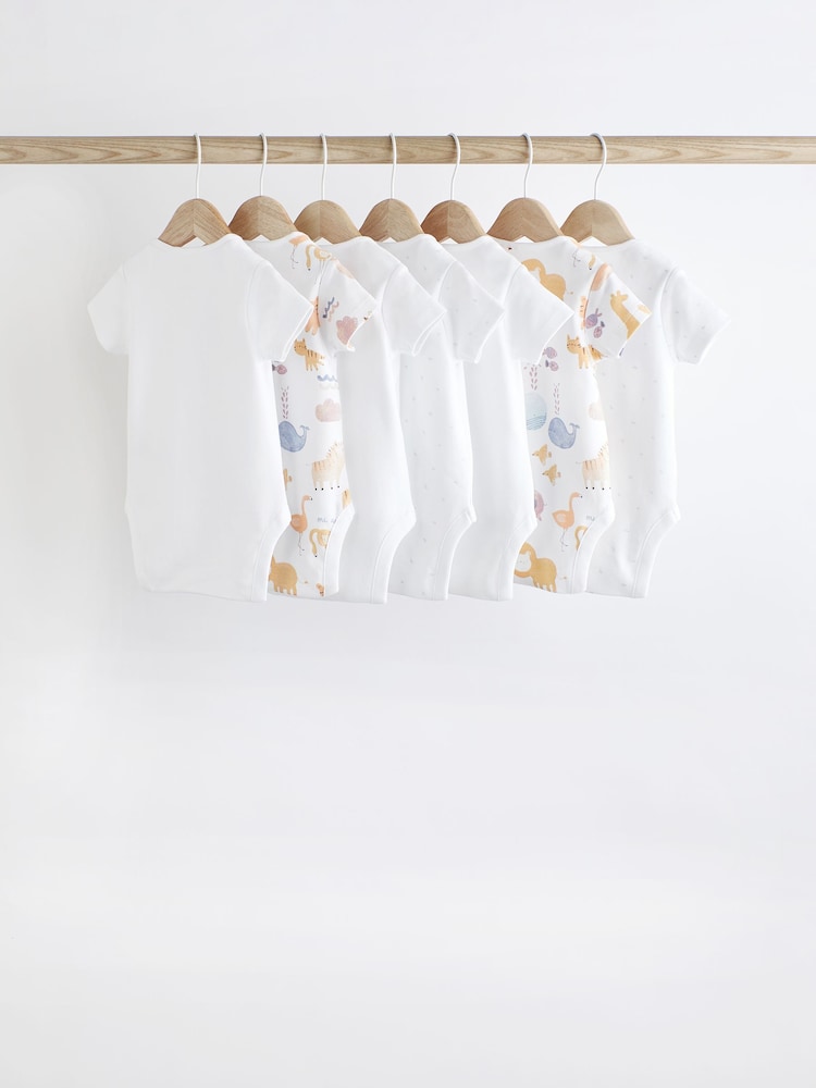 White Noahs Ark Baby Short Sleeve 100% Cotton Bodysuits 7 Pack - Image 2 of 15