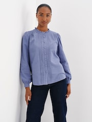 Finery Blue Lucy Corduroy Pintuck Long Sleeve Blouse - Image 1 of 5