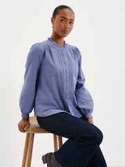 Finery Blue Lucy Corduroy Pintuck Long Sleeve Blouse - Image 2 of 5