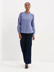 Finery Blue Lucy Corduroy Pintuck Long Sleeve Blouse - Image 3 of 5