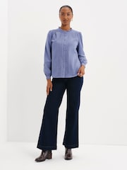 Finery Blue Lucy Corduroy Pintuck Long Sleeve Blouse - Image 4 of 5