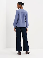 Finery Blue Lucy Corduroy Pintuck Long Sleeve Blouse - Image 5 of 5
