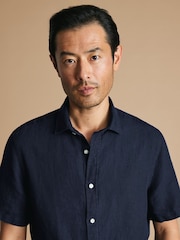 Charles Tyrwhitt Blue Pure Linen Short Sleeve Shirt - Image 4 of 7