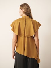 CERENE Iris Gold Satin Asymmetric Short Sleeve Cape Top - Image 4 of 11