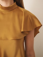 CERENE Iris Gold Satin Asymmetric Short Sleeve Cape Top - Image 5 of 11
