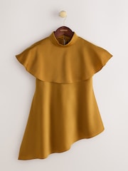 CERENE Iris Gold Satin Asymmetric Short Sleeve Cape Top - Image 6 of 11