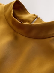 CERENE Iris Gold Satin Asymmetric Short Sleeve Cape Top - Image 7 of 11