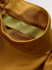CERENE Iris Gold Satin Asymmetric Short Sleeve Cape Top - Image 8 of 11