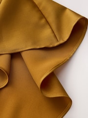 CERENE Iris Gold Satin Asymmetric Short Sleeve Cape Top - Image 9 of 11