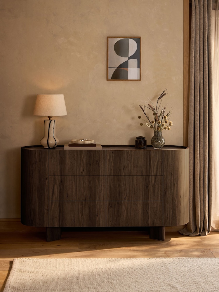 Dark Natural Nomad Curve 6 Drawer Wide Chest - Image 1 of 10