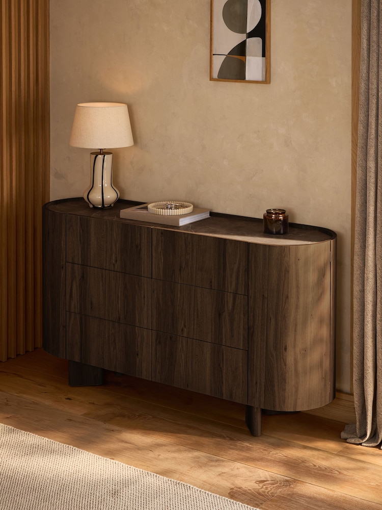 Dark Natural Nomad Curve 6 Drawer Wide Chest - Image 2 of 10