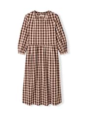 Celtic & Co. Brown Collarless Gingham Midi Dress - Image 6 of 9