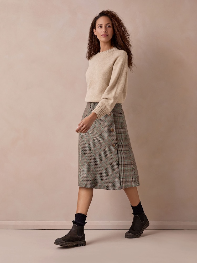 Celtic & Co. Brown Check Wrap Skirt - Image 2 of 10 Celtic & Co. Brown Check Wrap Skirt - Image 2 of 10