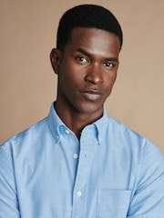 Charles Tyrwhitt Blue Plain Short Sleeve Button Down Stretch Washed Oxford Shirt - Image 2 of 6