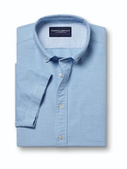 Charles Tyrwhitt Blue Plain Short Sleeve Button Down Stretch Washed Oxford Shirt - Image 4 of 6