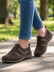 Pavers Brown Memory Foam Leather Slip On Trainers - Image 1 of 6