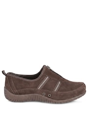 Pavers Brown Memory Foam Leather Slip On Trainers - Image 2 of 6