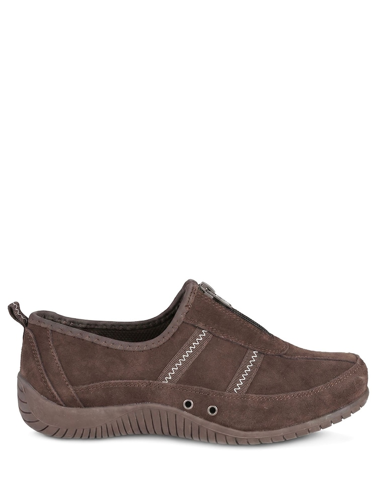 Pavers Brown Memory Foam Leather Slip On Trainers - Image 2 of 6