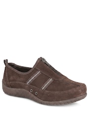 Pavers Brown Memory Foam Leather Slip On Trainers - Image 3 of 6