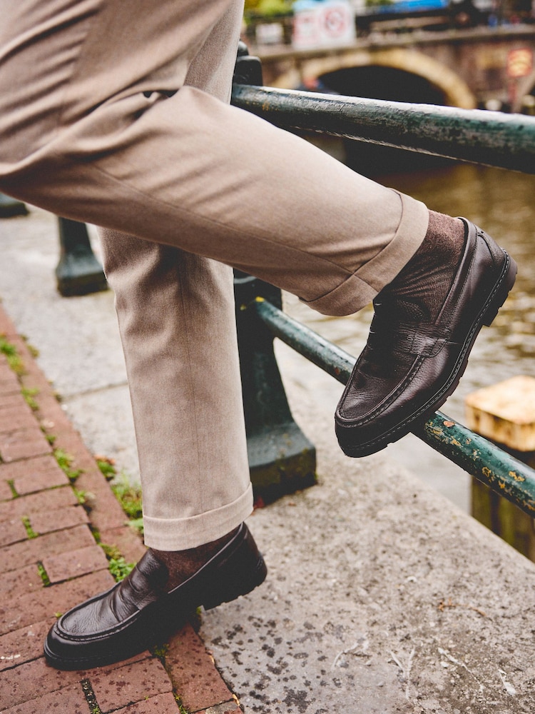 Brown Tumbled Leather Saddle Loafers - Image 2 of 7 Brown Tumbled Leather Saddle Loafers - Image 2 of 7